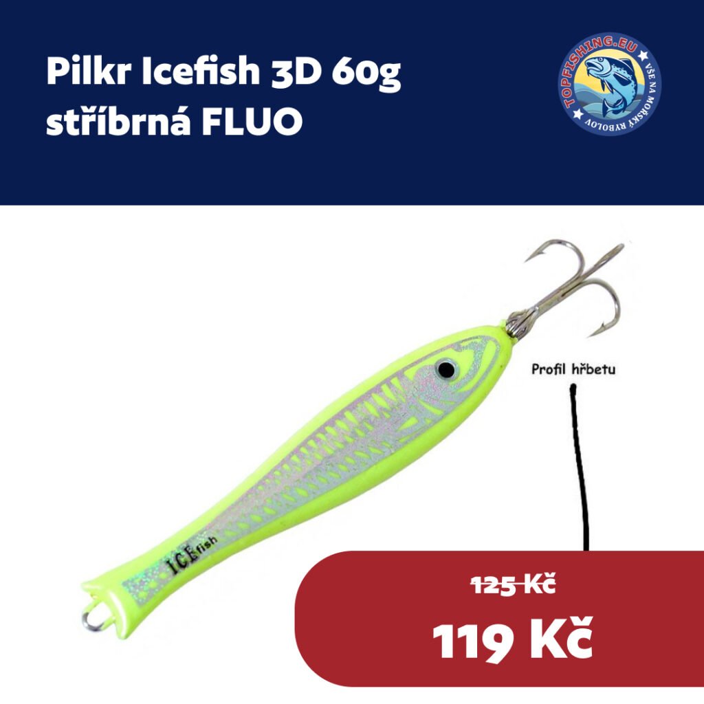 Pilkr Icefish 3D 60g  stribrna FLUO